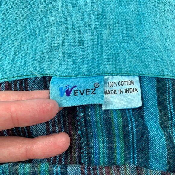 Vintage Wevez Turquoise Striped Cotton Stamp Print Relaxed Overalls One Size - Picture 6 of 9